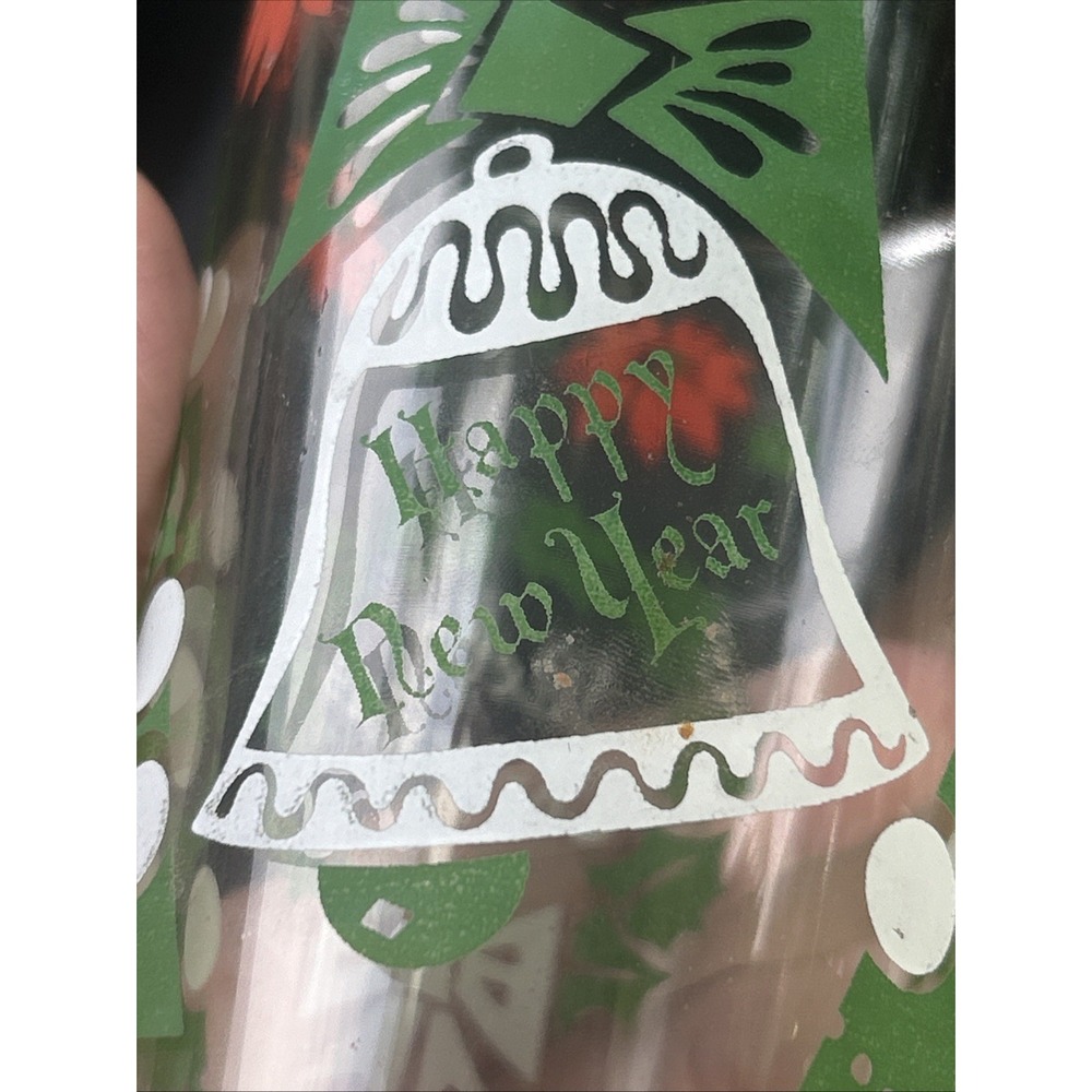 Vtg Set of 2 Continental Can MCM Christmas Holiday Glasses Wreath Poinsettia C - Picture 15 of 16